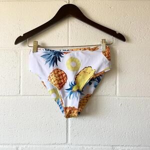 Pineapple White Yellow Vacation Hawaii High Waisted Bikini Bottom Women's Small